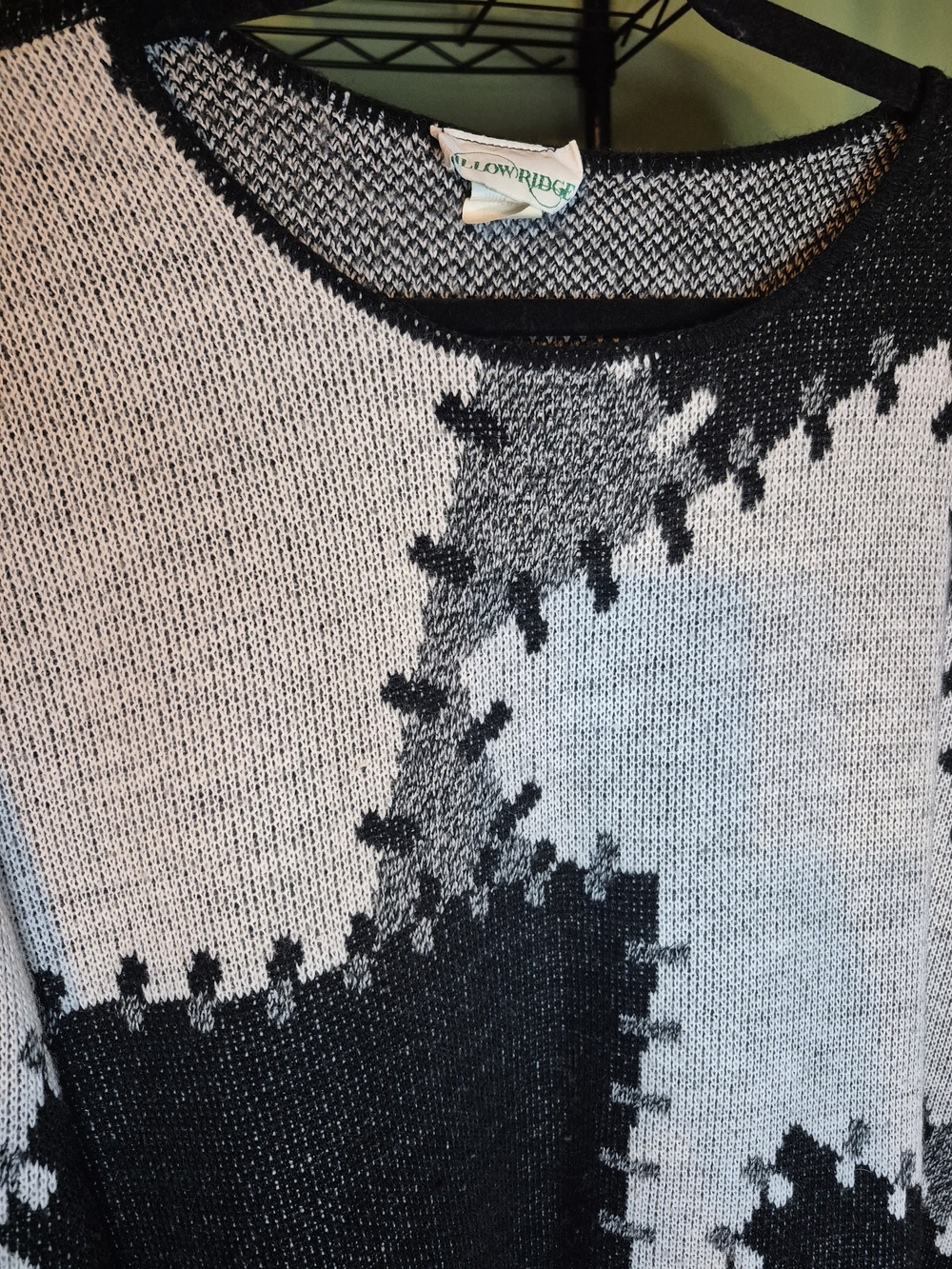 Willow Ridge Black & Gray Vintage Abstract Patchwork Crewneck Sweater - Picture 7 of 7